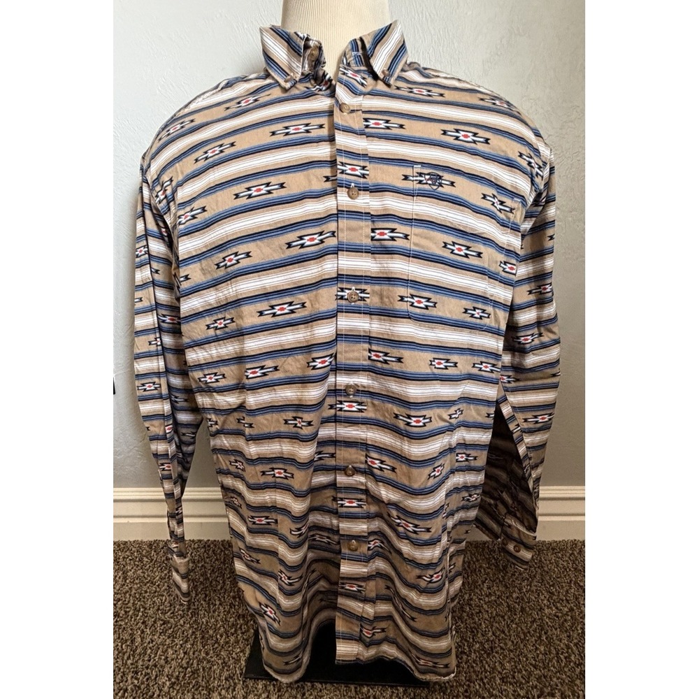 Ariat Button Down Shirt Mens Size XL Brown Blue Long Sleeve Western